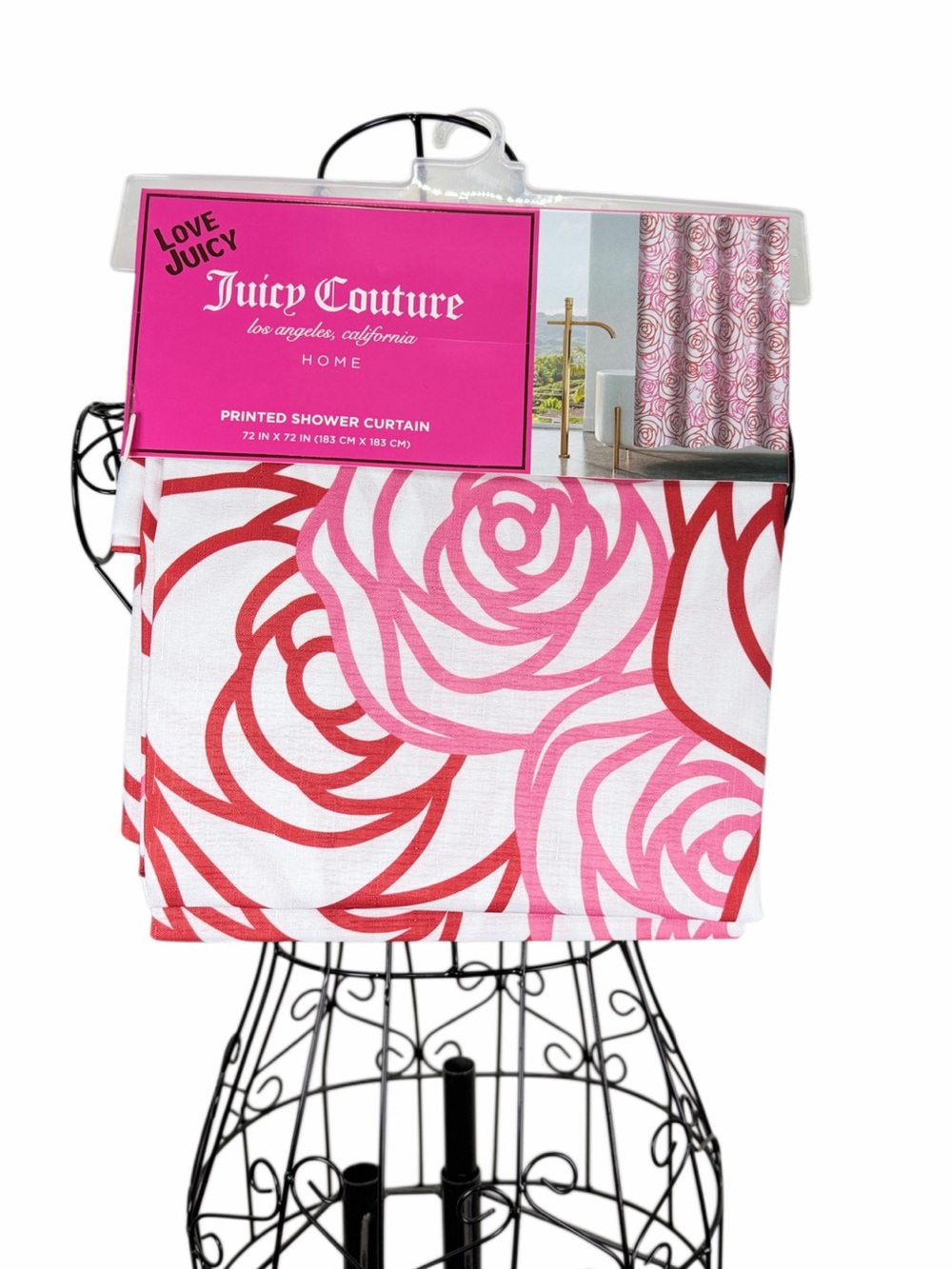Juicy Couture Pink & Red Rose Pattern Shower Curtain